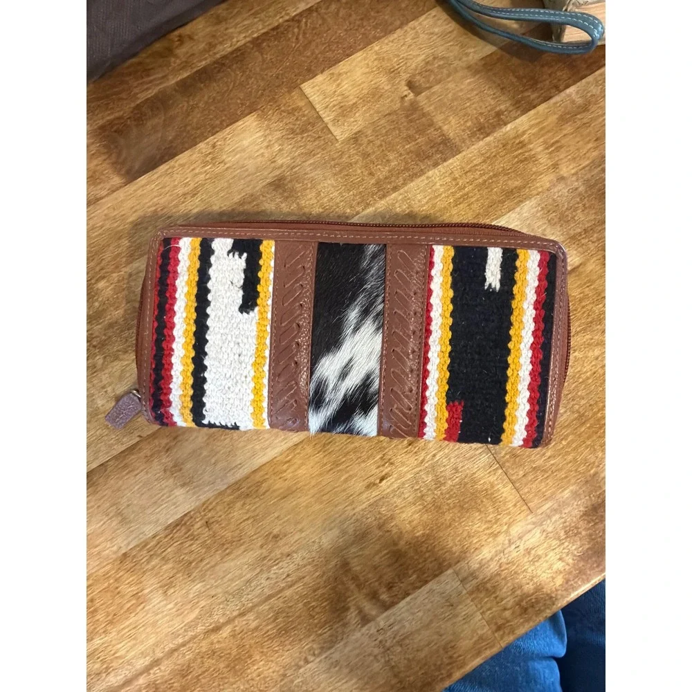 Myra Bag Wallet Women OS Southwestern Rug Leather Hair-on-Hide Zip Around Clutch